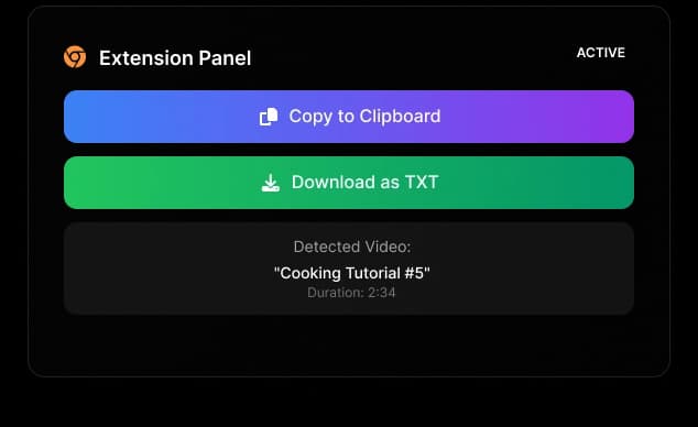 TikTok video sayfasında TokScript Chrome uzantı paneli yer paylaşımı