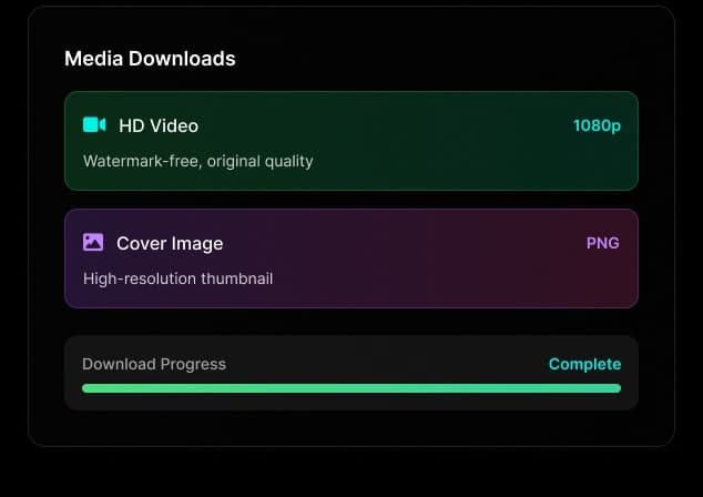 Video ve kapak resmi kaydetme seçenekleri ile medya indirme arayüzü